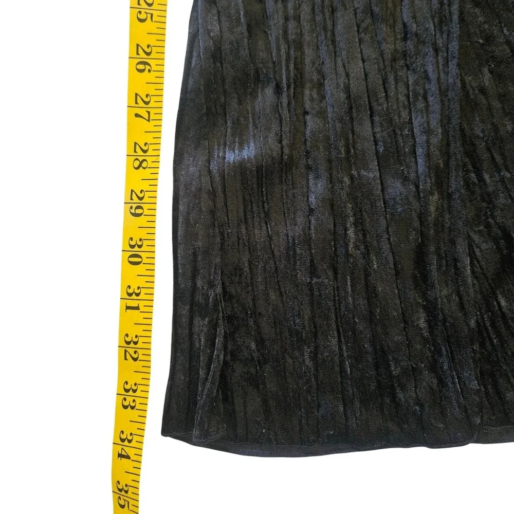 Laura Ashley Black Crushed Velvet‎ Pleated Midi Skirt Whimsigoth Witchy M Petite